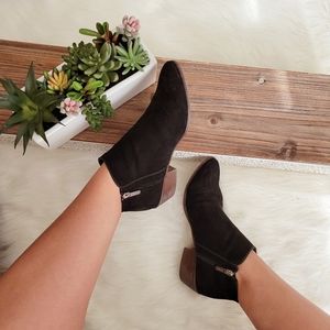 Black Suede Zipper Booties